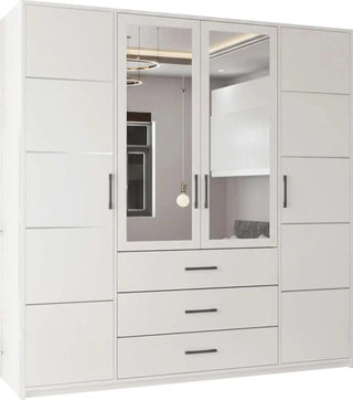 White 4 door mirrored wardrobe with 3 drawers