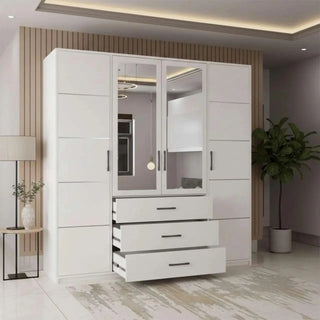 CHOICEWARDROBE white 4 door mirrored wardrobe with 3 visible drawers
