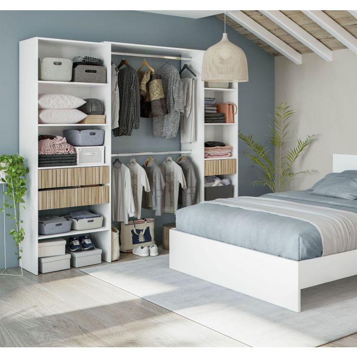 Salvadoris 190cm Open Wardrobe with 3 Drawers - White & Oak Effect