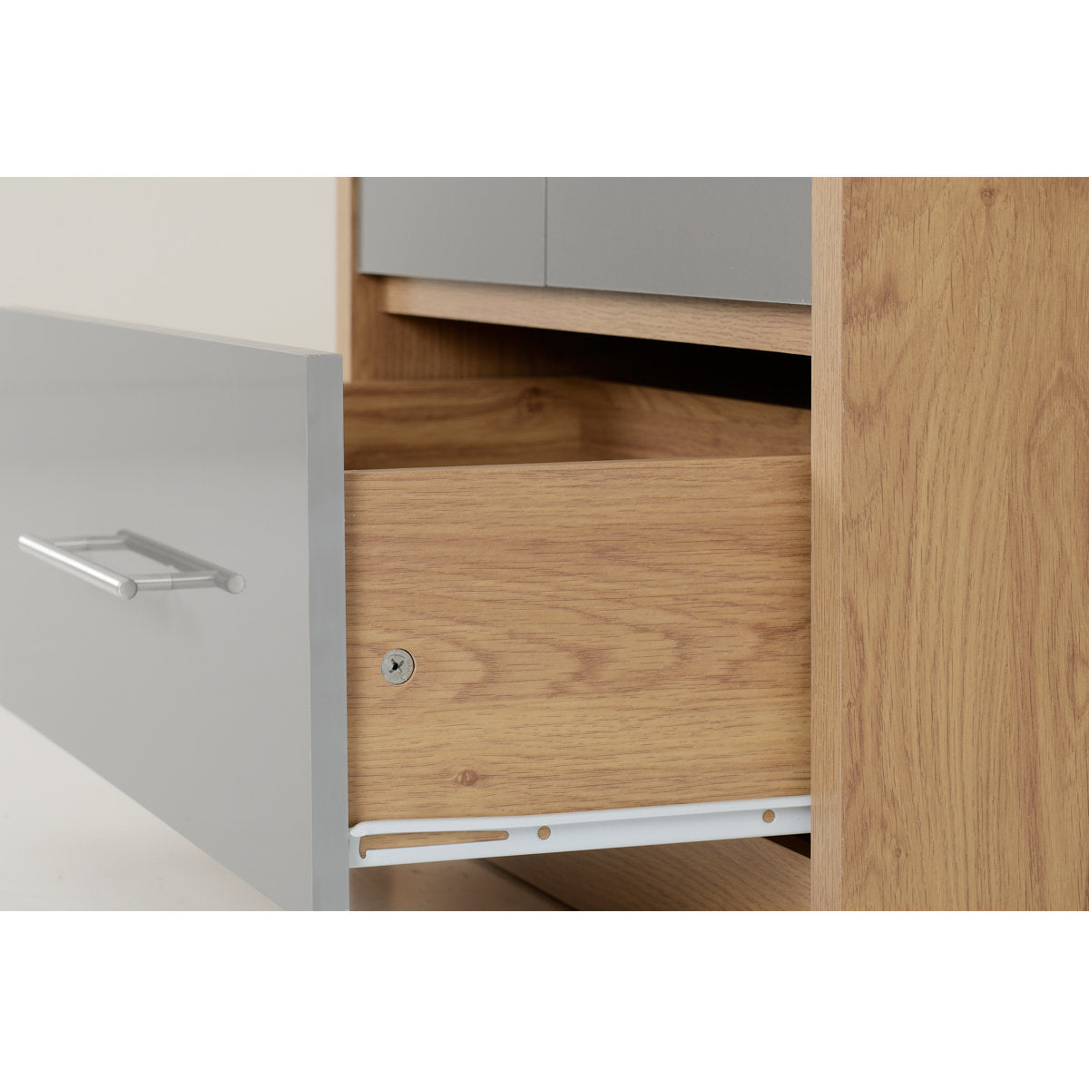 Samaira 2 Door 1 Drawer Wardrobe – 76 cm, Grey Gloss Front with Oak Effect Frame, Compact Bedroom Storage – product image 9