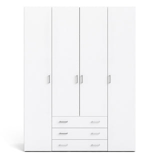 Scalia Wooden Wardrobe With 4 Doors 3 Drawers In White