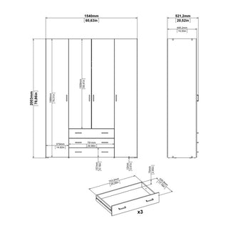 Scalia Wooden Wardrobe With 4 Doors 3 Drawers In White