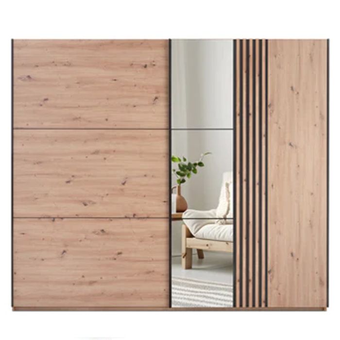 Sentra 250cm 2-Door Mirrored Sliding Wardrobe in Medium Wood
