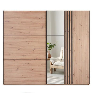 Sentra 250cm 2-Door Mirrored Sliding Wardrobe in Medium Wood