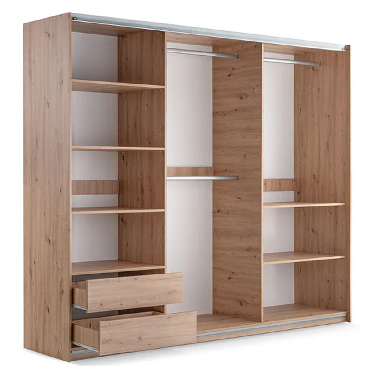 Sentra 250cm 2-Door Mirrored Sliding Wardrobe in Medium Wood – product detail