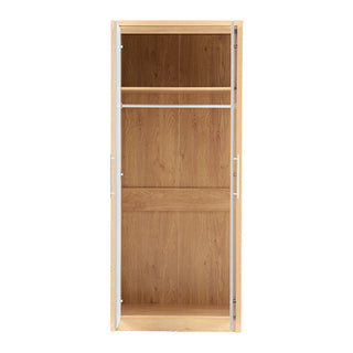 CHOICEWARDROBE Samaira Grey Gloss 2 Door Wardrobe with Oak Effect Frame – Slim Modern Design, Hanging Rail & Shelf Storage