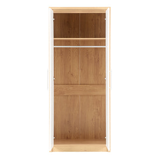 CHOICEWARDROBE Samaira White Gloss 2 Door Wardrobe with Oak Effect Frame – Slim Modern Design, Hanging Rail & Shelf Storage