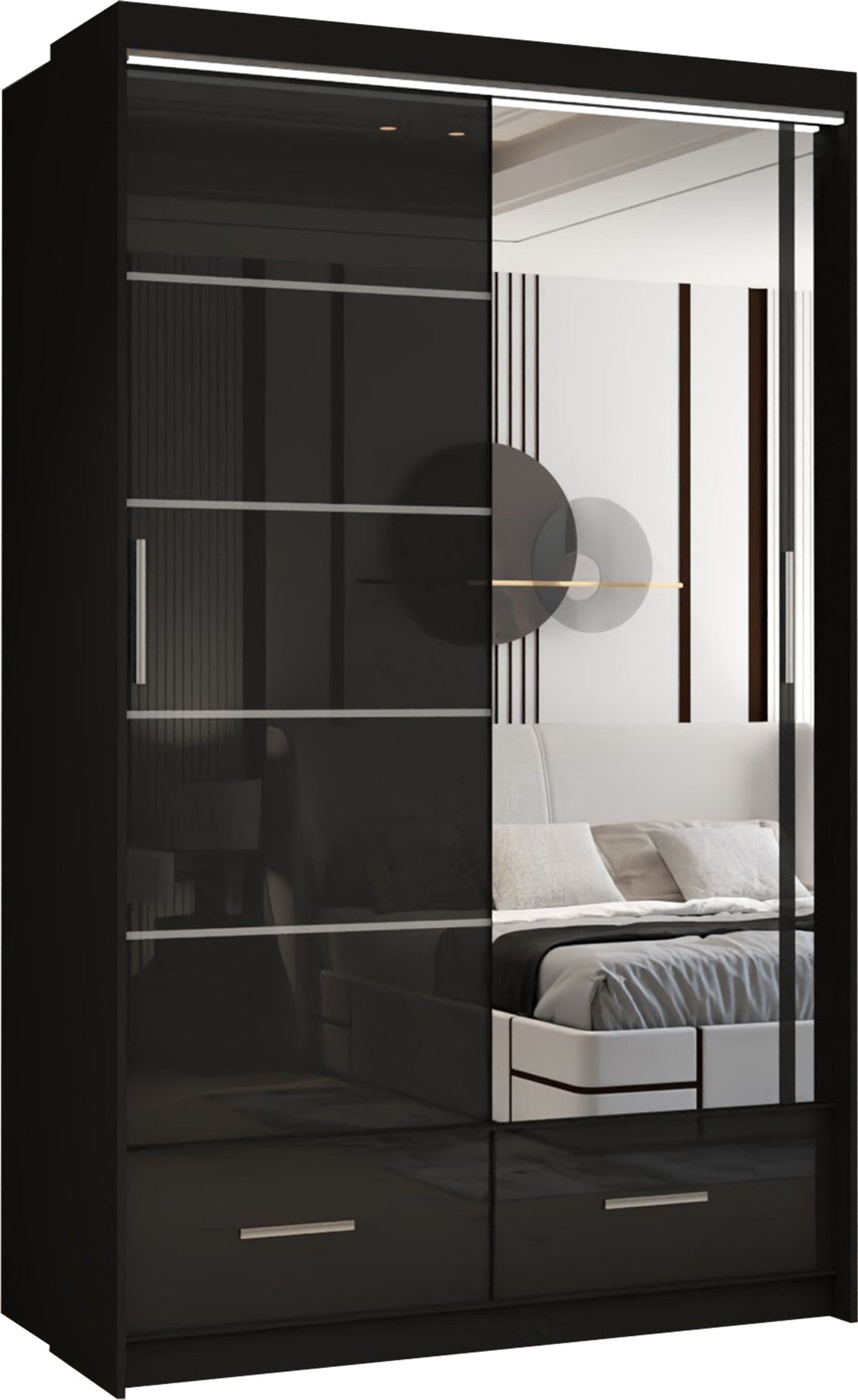 Sierra 150cm black high gloss LED sliding wardrobe – image 2