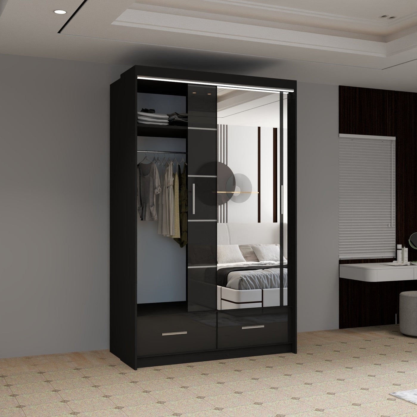 Sierra 150cm black high gloss LED sliding wardrobe – image 3