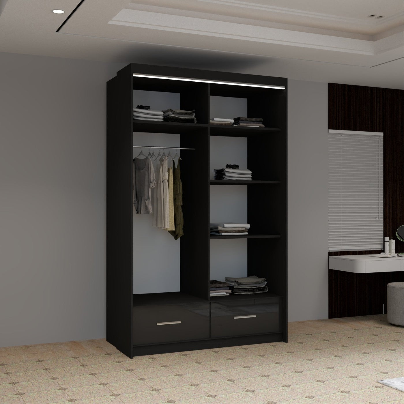 Sierra 150cm black high gloss LED sliding wardrobe – image 4