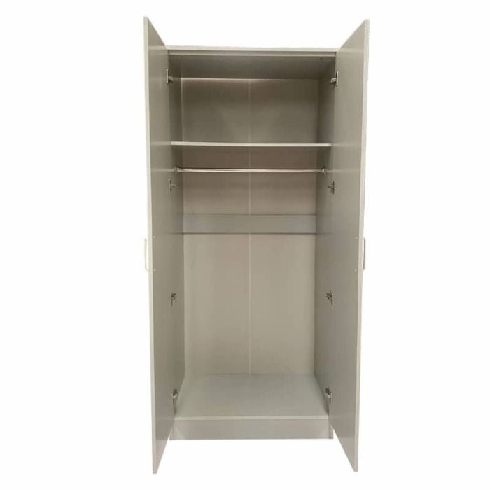 Sleek 80cm wardrobe with doors open, showing the internal storage layout