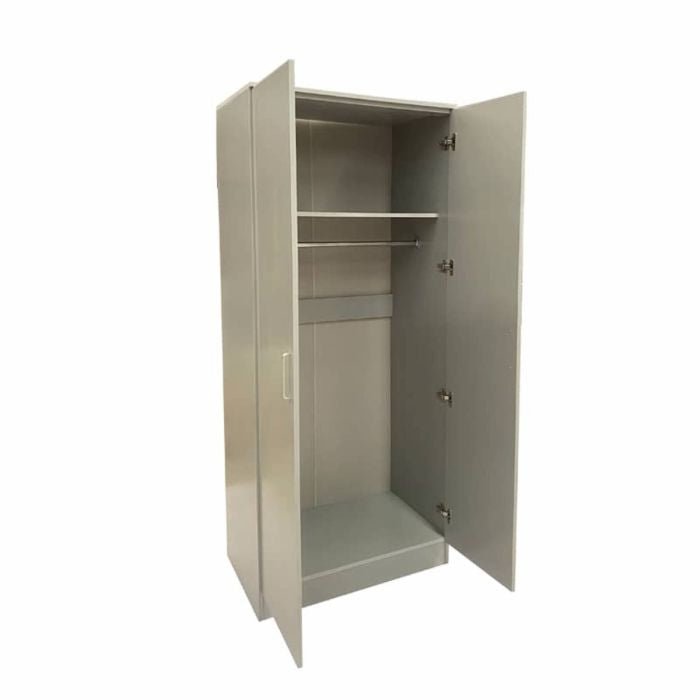 Sleek 80cm wardrobe with doors open, showing the internal storage layout