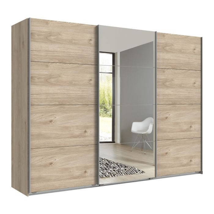 ChoiceWardrobe Amber 270cm sliding door wardrobe, oak finish with mirrored door.
