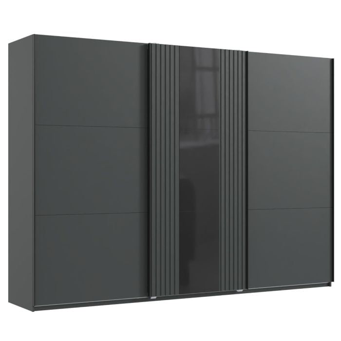 Grey 3-door sliding wardrobe with central mirror panel - Atlantic 300cm