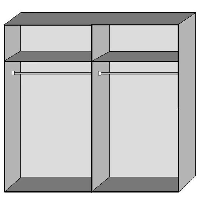 CHOICEWARDROBE Berten 225cm 2 door sliding wardrobe in white with mirror doors. Internal view showing shelf and hanging rail.
