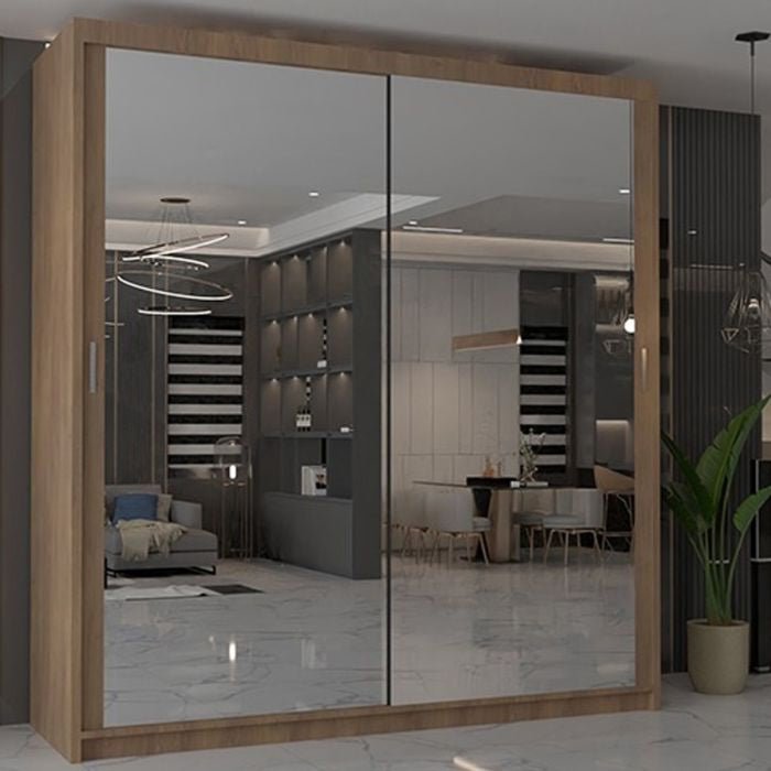 CHOICEWARDROBE CHICAGO II 2 door sliding wardrobe in walnut finish with mirrored doors.