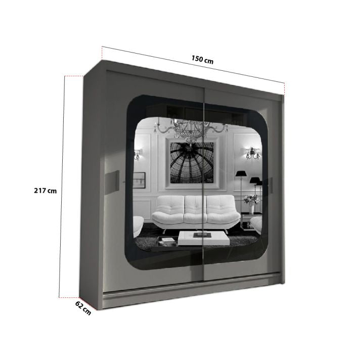 Grey 2-door sliding wardrobe with mirrored doors, 150cm wide