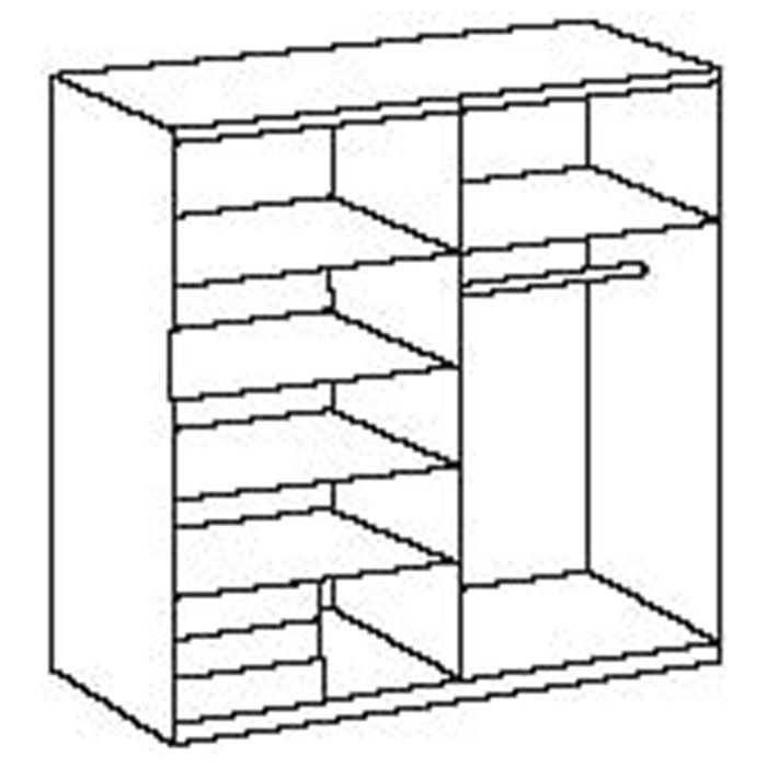 CHOICEWARDROBE EMANU 2-door sliding wardrobe line drawing with shelves left, hanging rail right