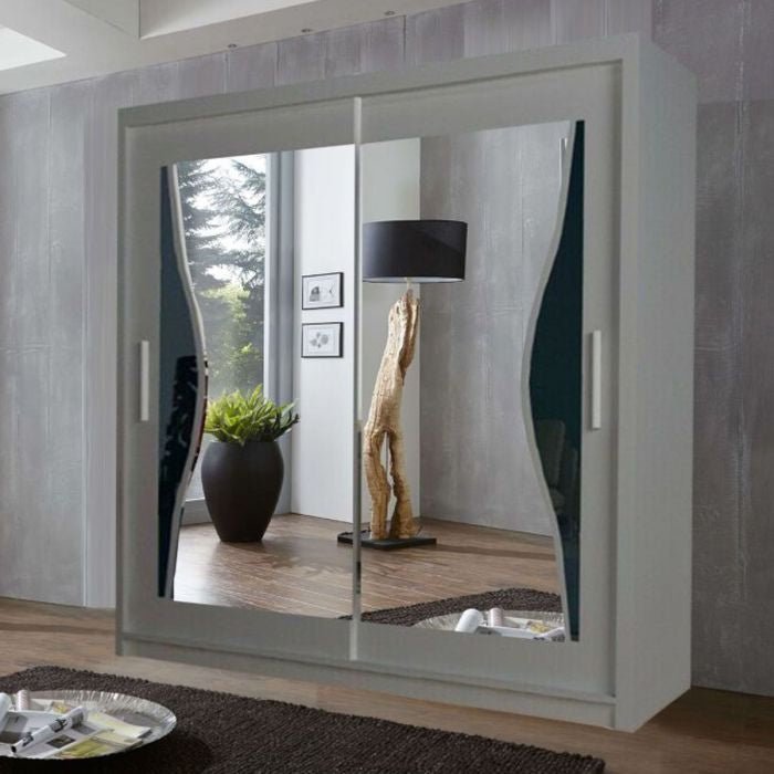 CHOICEWARDROBE Heffner 120cm grey sliding door wardrobe with mirrored panels