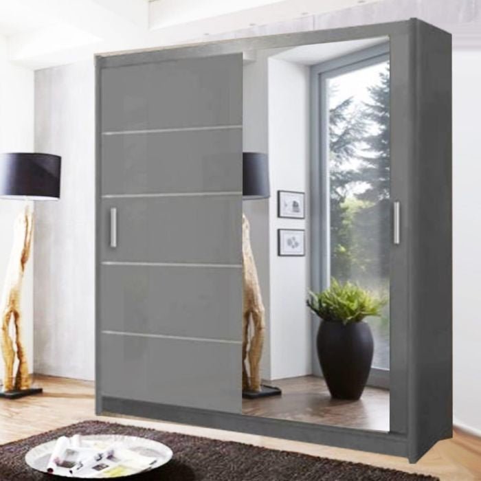 Grey CHOICEWARDROBE INFINITE 2-door high gloss sliding wardrobe with mirrored panel