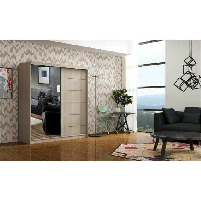 CHOICEWARDROBE INFINITE 2 Door Oak Finish Sliding Wardrobe with Mirrored Doors