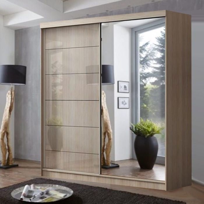 CHOICEWARDROBE Infinite 2-door sliding wardrobe, oak finish with mirrored door