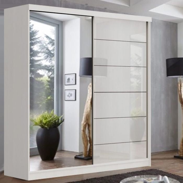 CHOICEWARDROBE 150cm white sliding door wardrobe with mirrored door