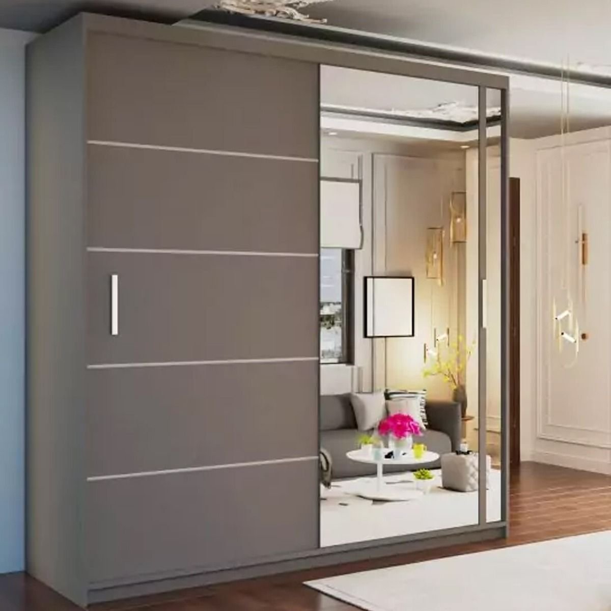 Grey 150cm CHOICEWARDROBE Keynes sliding door wardrobe with one mirrored door.