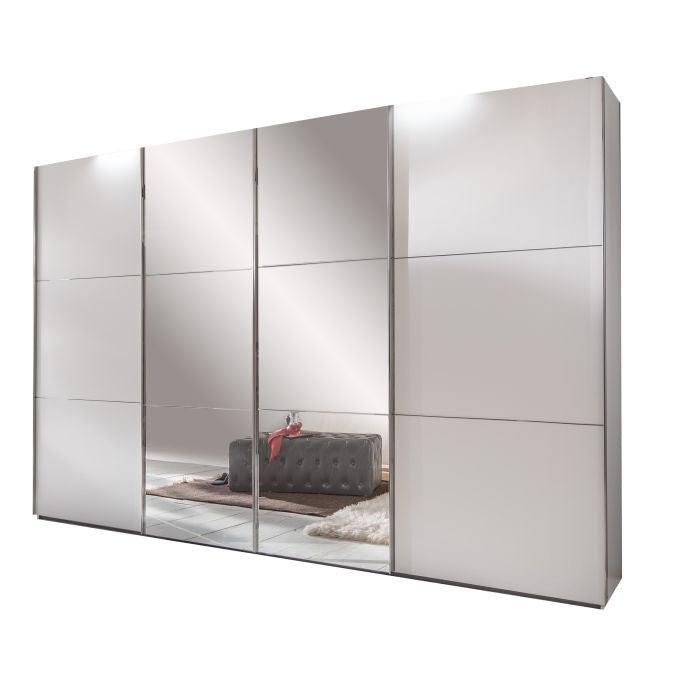 Landscape 350cm wardrobe in white, with mirrored doors