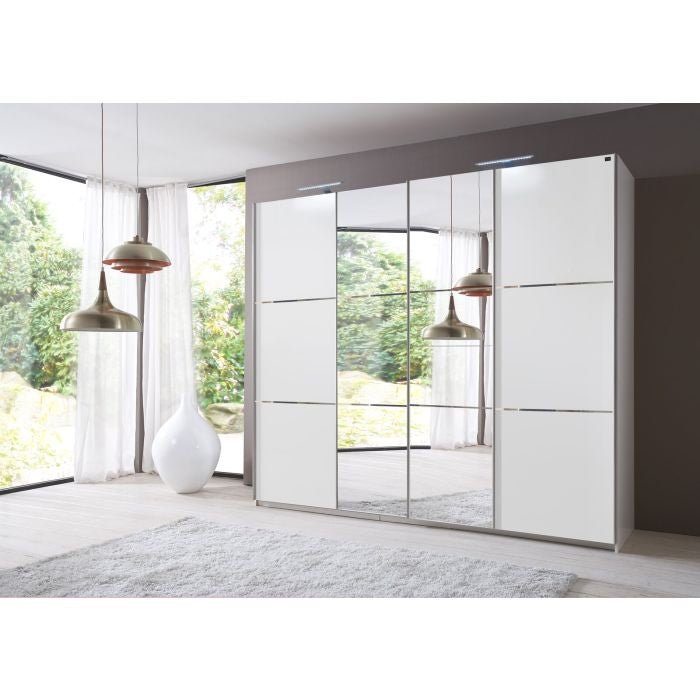 Landscape 350cm wardrobe in white, with mirrored doors