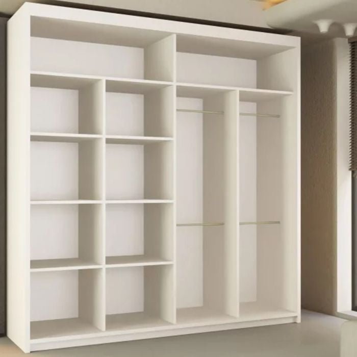 CHOICEWARDROBE LISBANE 203cm white sliding wardrobe with 2 doors, 8 shelves and hanging rails