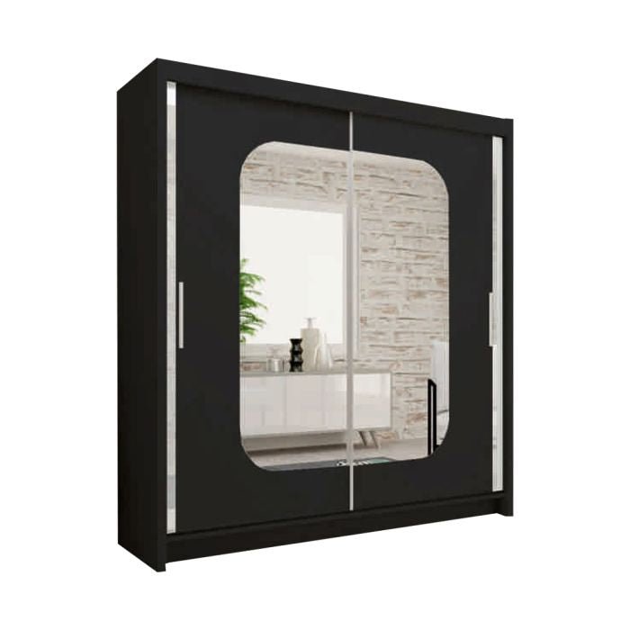 Black 180cm sliding door wardrobe with mirrored panels | MERICA