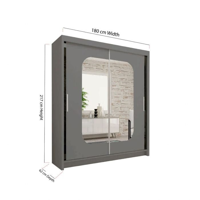 CHOICEWARDROBE Merica 180cm grey sliding door wardrobe with mirrored panels