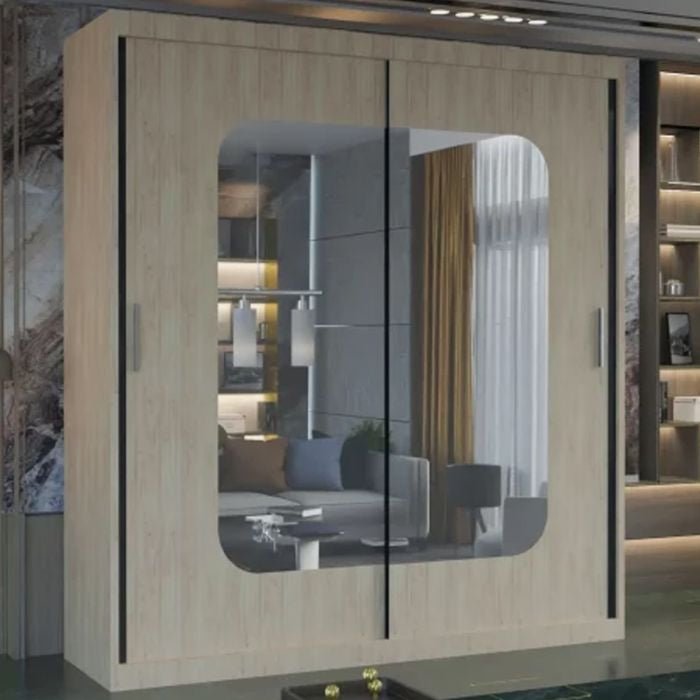 CHOICEWARDROBE Merica 120cm 2-door sliding wardrobe in oak with mirrored door panels.