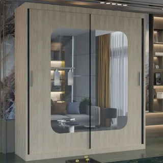 The MERICA 2 Door Mirrored Wardrobe Oak (120cm) features light wood, vertical handles, and a large central mirror—ideal for stylish bedroom storage.