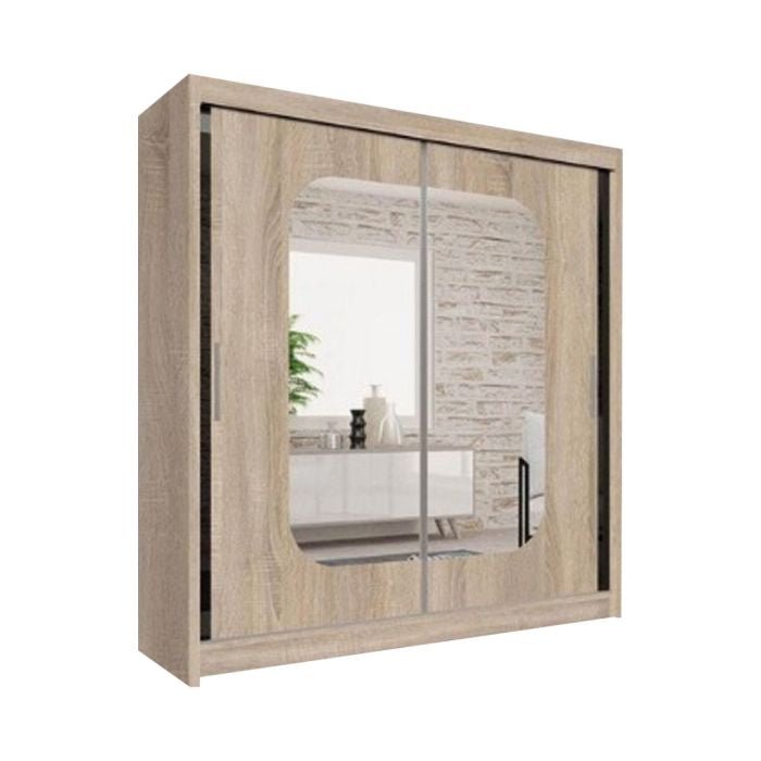 CHOICEWARDROBE Merica 2 Door Sliding Wardrobe, Oak Wood Finish with Mirrored Doors