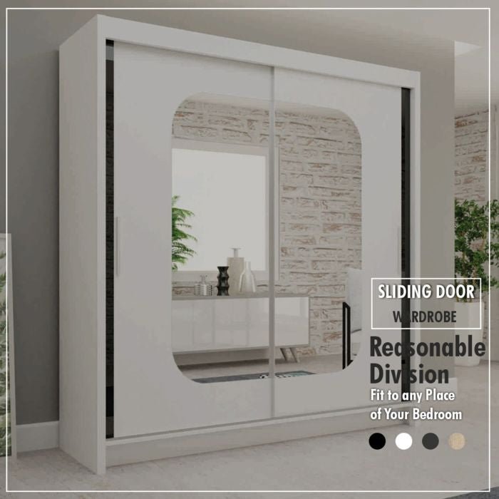 White MERICA 2 Door sliding wardrobe with a large mirrored panel, 120cm