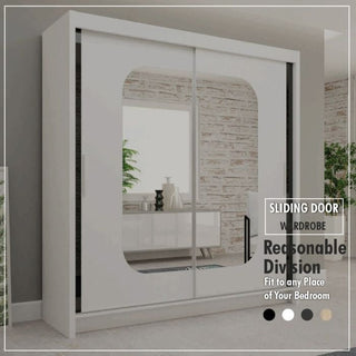 The Sliding Wardrobe - MERICA 2 Door Mirrored Wardrobe White (120cm) features a large mirror and clever storage divisions, adding modern style and functionality that fits seamlessly into any bedroom space.