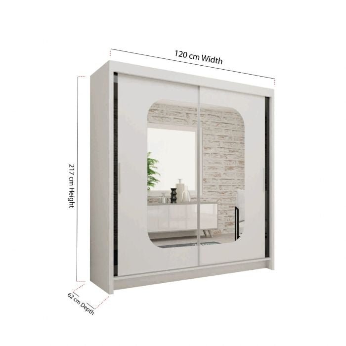 White 2-door sliding mirrored wardrobe - 120x217x62cm