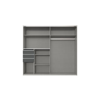 SOGO 2 door graphite sliding wardrobe with mirrored door and internal storage layout
