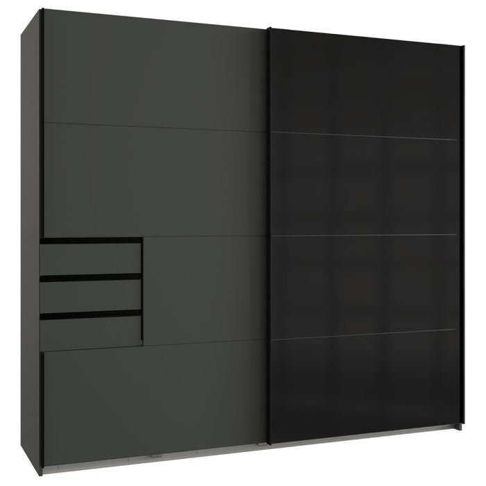 CHOICEWARDROBE SOGO 225cm 2-door sliding wardrobe in black two-tone finish with drawers
