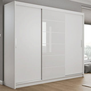 ROTHERHAM 3-door white sliding wardrobe with high gloss central panel