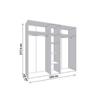 GRANDE 5 door wardrobe with mirrored panels in cashmere and artisan oak effect, 220cm width