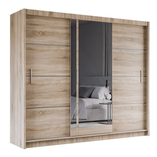 Broadland 3 door sliding wardrobe with mirrored centre door in Oak Sonoma finish