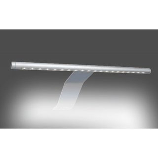 A slim, horizontal LED light bar with small white lights on an angled bracket is ideal for lighting the HAMPSTEAD 2 Door Mirrored Wardrobe White 203cm, shown here against a gradient gray background.
