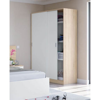 DIRHAM 120cm sliding wardrobe with 2 white and oak effect doors