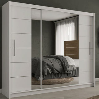 LUZERN white 3 door sliding wardrobe with mirrored panel
