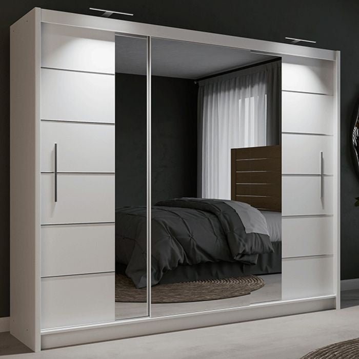 White 3-door sliding wardrobe with mirrored doors, LUZERN 250cm