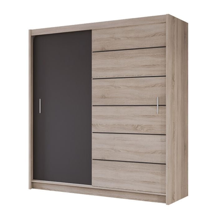 MAIDSTONE 2-door sliding wardrobe in lava grey/brown and light wood finish