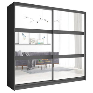 Graphite 230cm sliding door wardrobe with mirrored panels